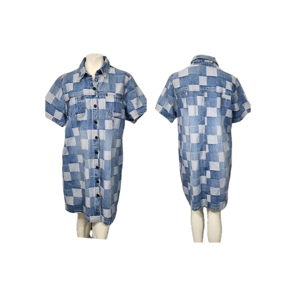 Ashley Stewart Blue Patchwork Denim Mini Dress - Picture 2 of 12